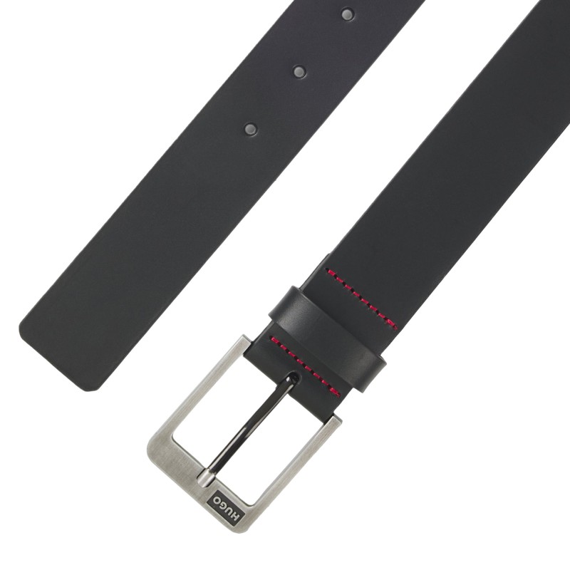 Hugo Belt Smooth Leather With Logo Pin Buckle-Black