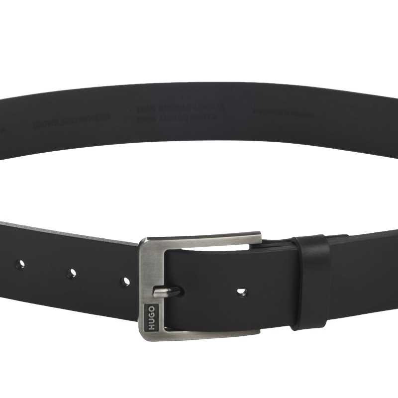 Hugo Belt Smooth Leather With Logo Pin Buckle-Black