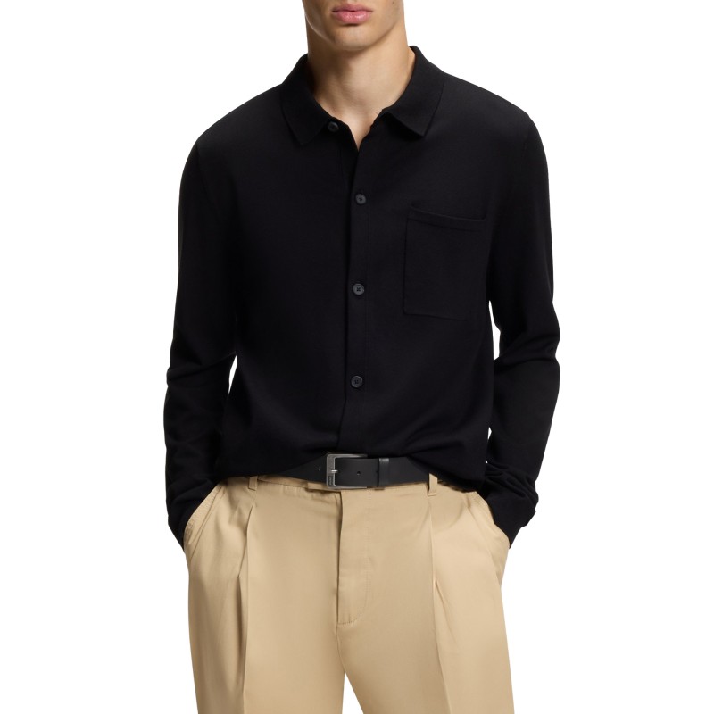 Hugo Belt Smooth Leather With Logo Pin Buckle-Black