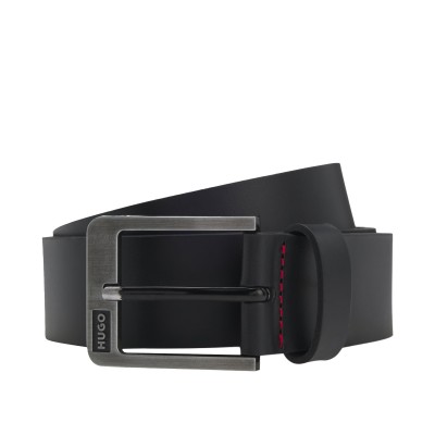 Hugo Belt Smooth Leather With Logo Pin Buckle-Black