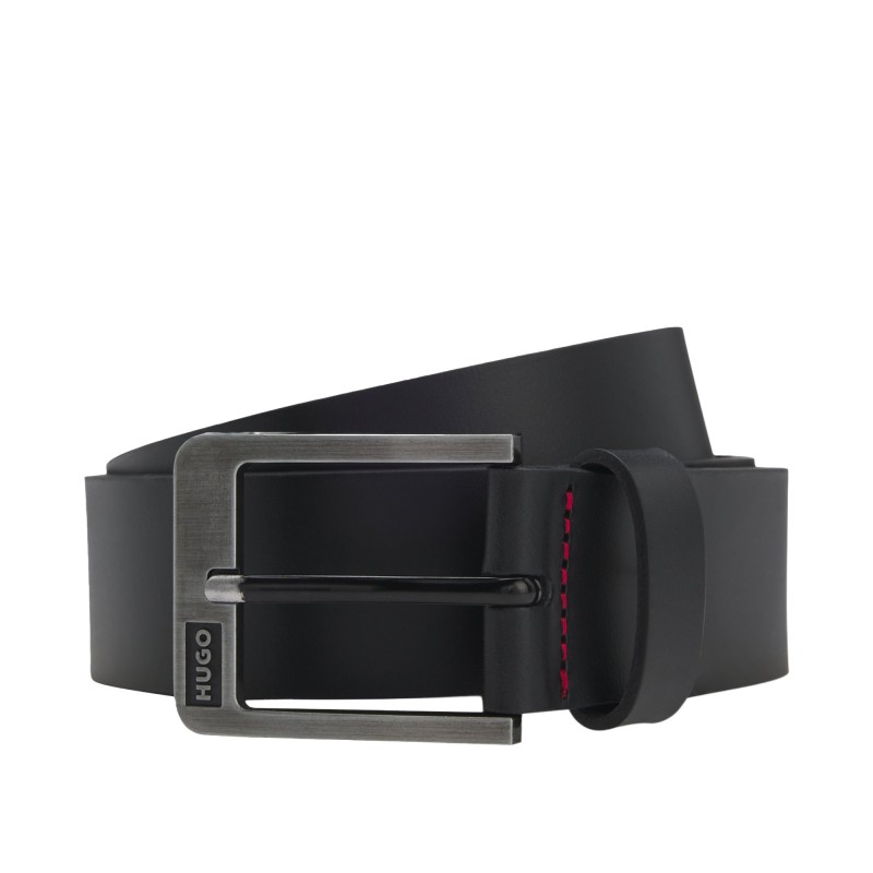 Hugo Belt Smooth Leather With Logo Pin Buckle-Black