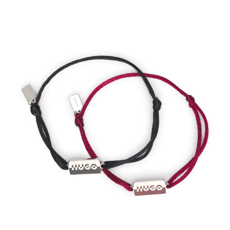 Hugo Two Cord Cuffs With Split-Logo Plaques-Multicoloured