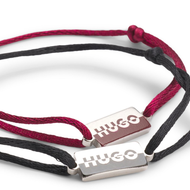 Hugo Two Cord Cuffs With Split-Logo Plaques-Multicoloured