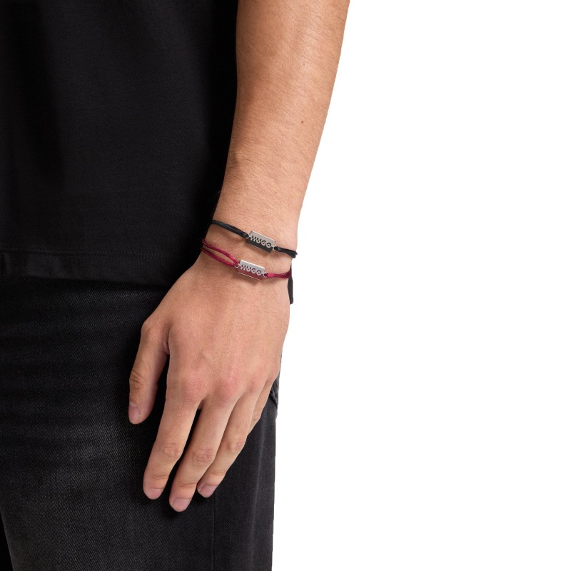 Hugo Two Cord Cuffs With Split-Logo Plaques-Multicoloured