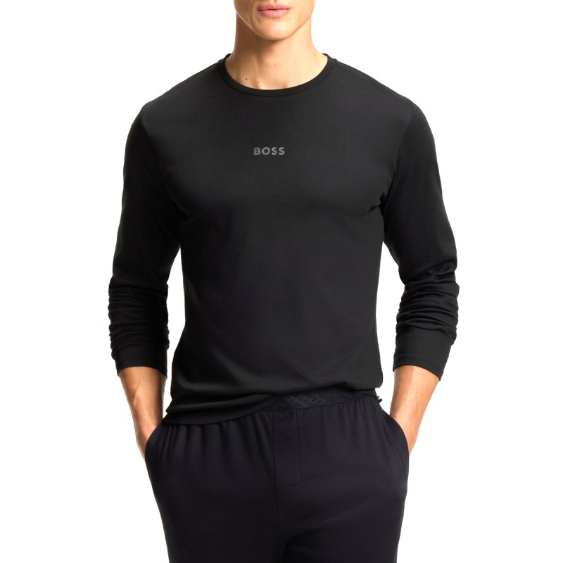 Boss Homewear Pyjama Set With Monogram Waistband-Black