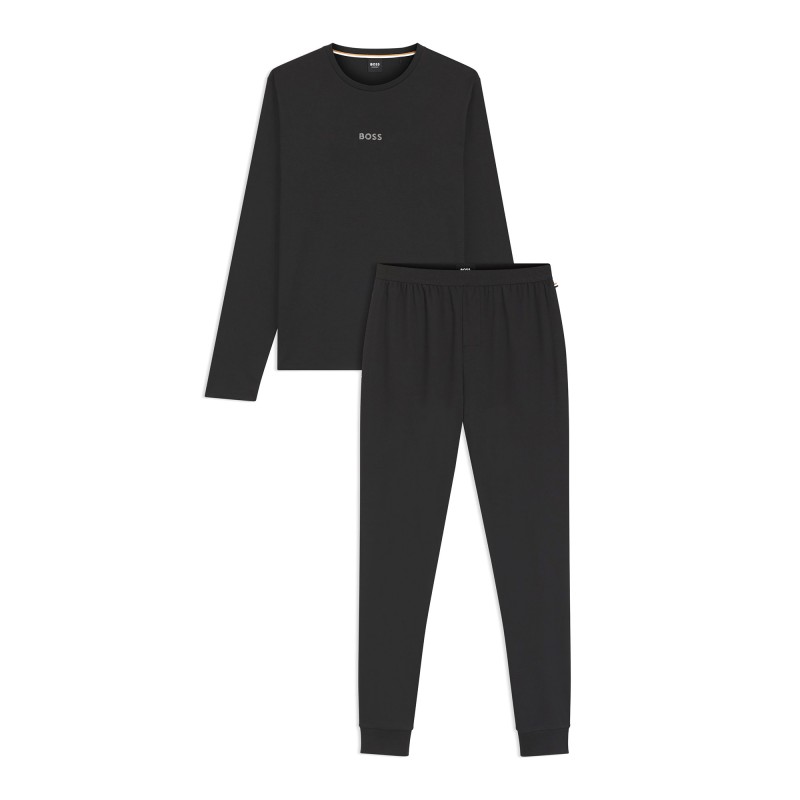 Boss Homewear Pyjama Set With Monogram Waistband-Black