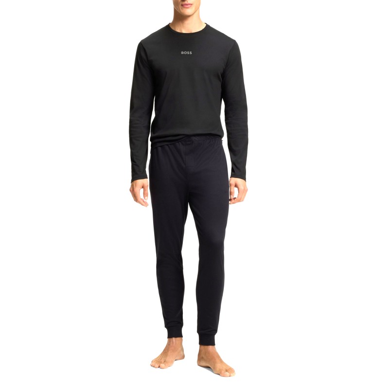 Boss Homewear Pyjama Set With Monogram Waistband-Black