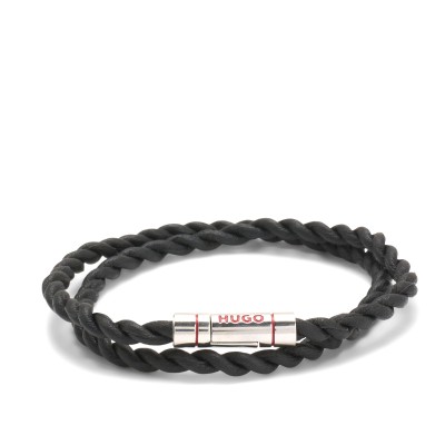 Hugo Double-Wrap Cuff In Braided Leather-Black