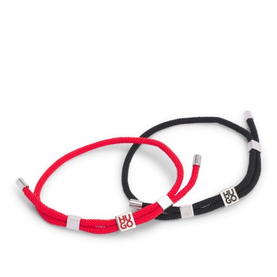 Hugo Two-Pack Of Cord Cuffs With Logo Plaques-Patterned