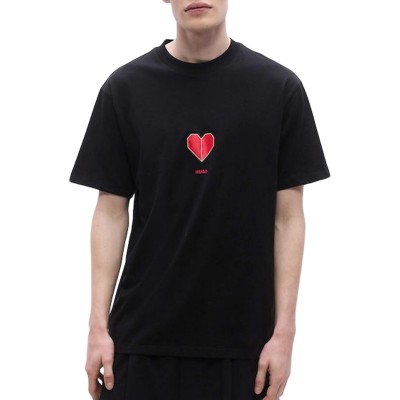 Hugo T-Shirt All-Gender With Origami Heart Prints-Black