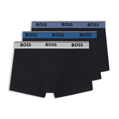 Boss Trunks Three-Pack With Logo Waistbands-Light Blue/Black