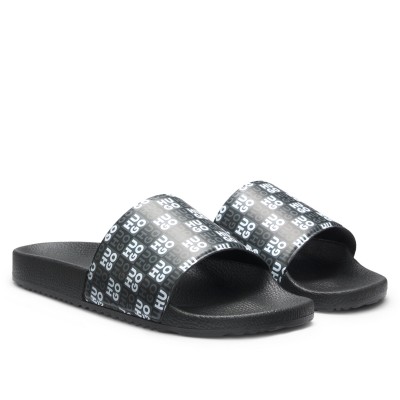 Hugo Slides With Stacked Logo Strap-Black Patterned