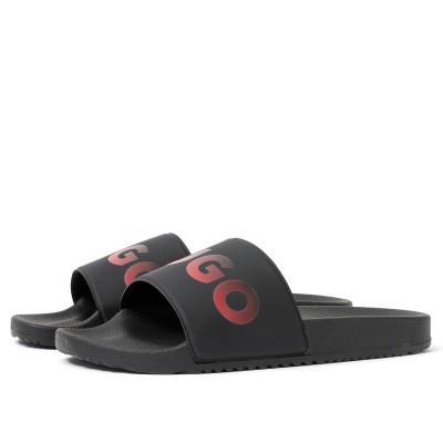 Hugo Slides With Red Logo-Black