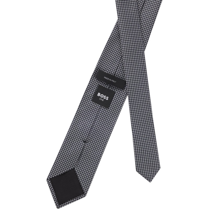 Boss Tie Jacquard Pattern In Silk-Dark Blue Boss Tie Jacquard Pattern In Silk-Dark Blue