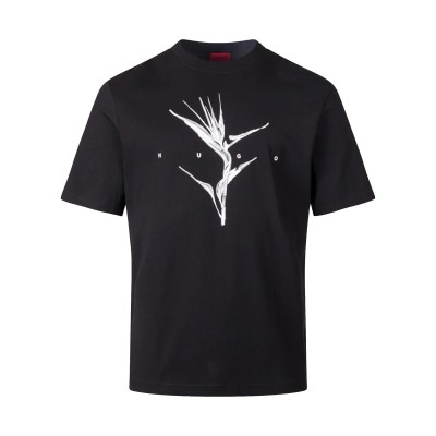 Hugo T-Shirt Relaxed-Fit With Artwork And Logo-Black