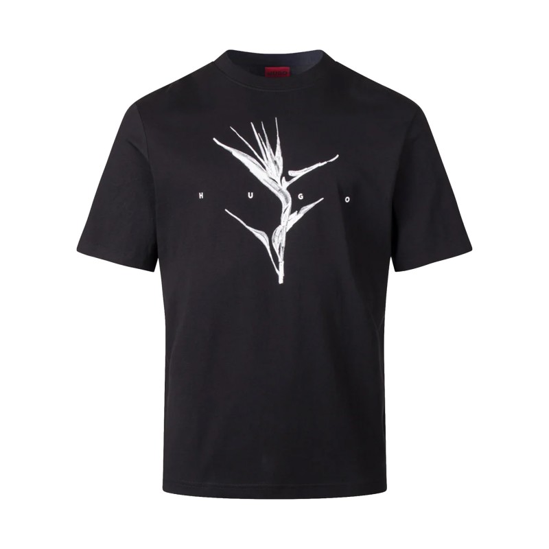 Hugo T-Shirt Relaxed-Fit With Artwork And Logo-Black Hugo T-Shirt Relaxed-Fit With Artwork And Logo-Black