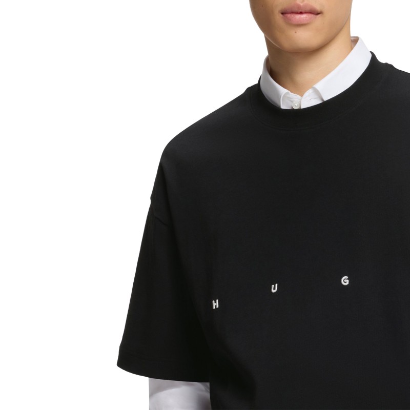 Hugo T-Shirt Oversized With Bold Printed Logo-Black