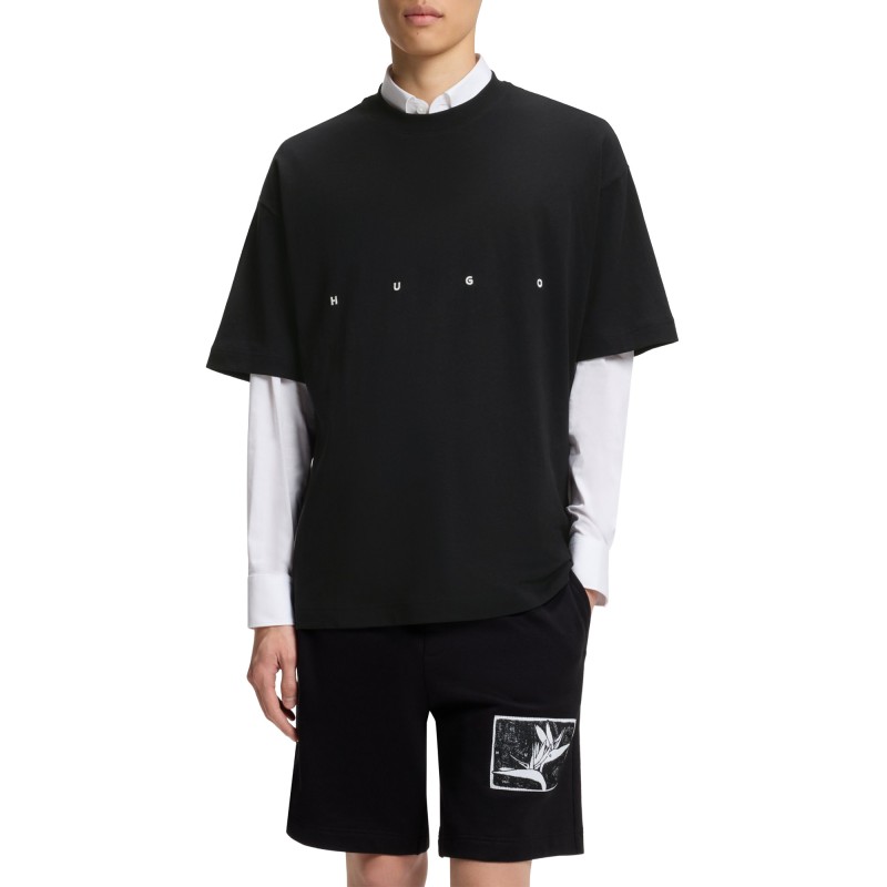 Hugo T-Shirt Oversized With Bold Printed Logo-Black