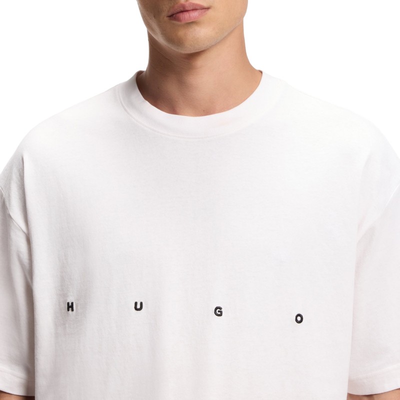 Hugo T-Shirt Oversized With Bold Printed Logo-Natural