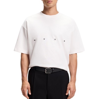 Hugo T-Shirt Oversized With Bold Printed Logo-Natural