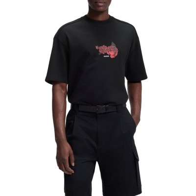 Hugo T-Shirt Rose Artwork-Black