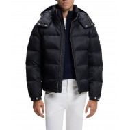 Boss Padded Jacket With Micro-Monogram Jacquard Water Repellent-Black