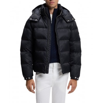 Boss Padded Jacket With Micro-Monogram Jacquard Water Repellent-Black