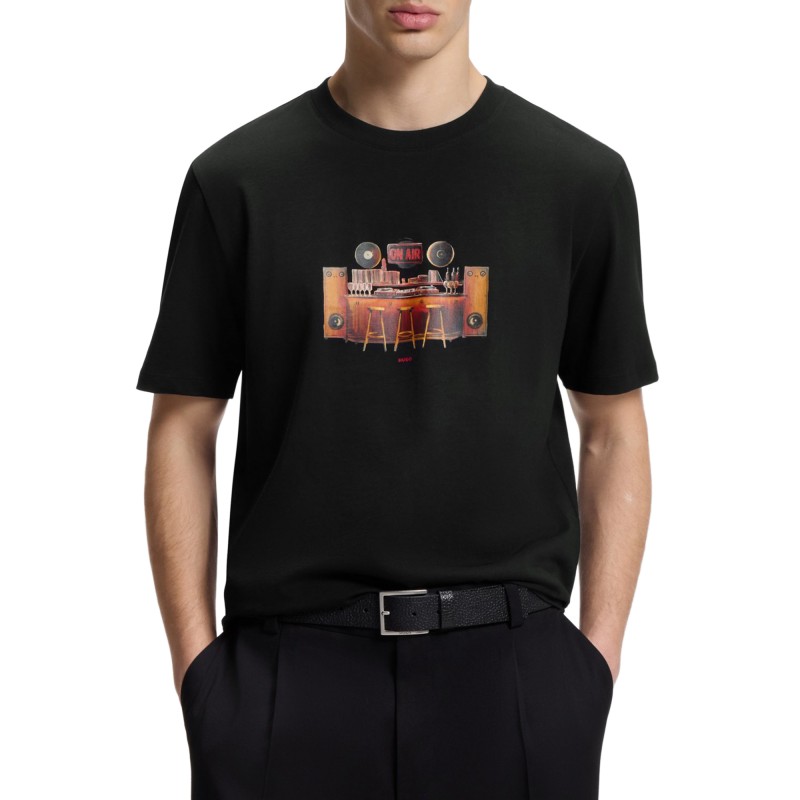 Hugo T-Shirt With Printed Artwork-Black