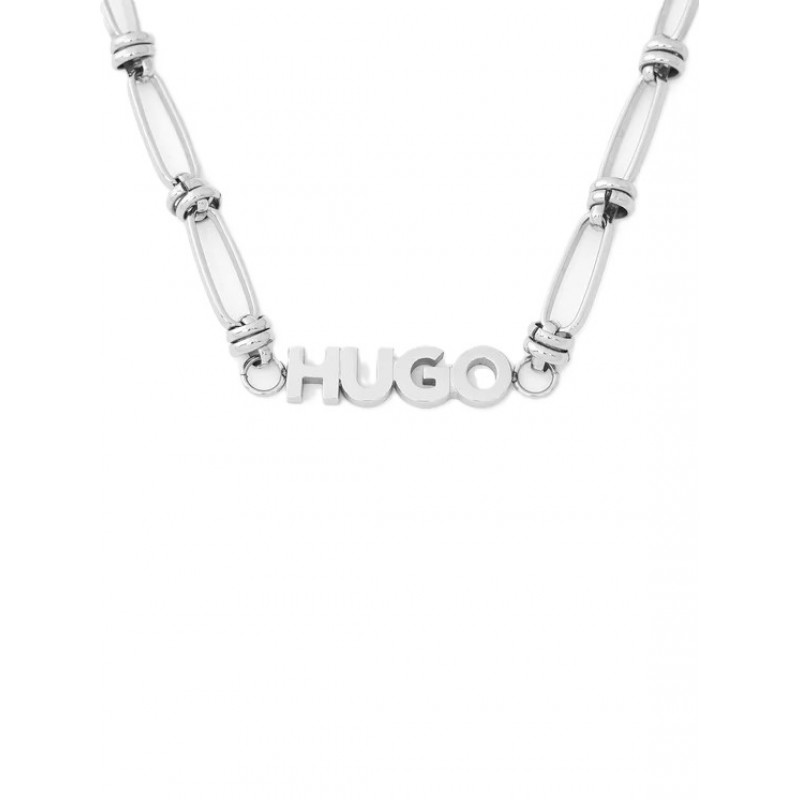 Hugo Necklace Logo Pendant Cable Rope Chain-Silver Hugo Necklace Logo Pendant Cable Rope Chain-Silver