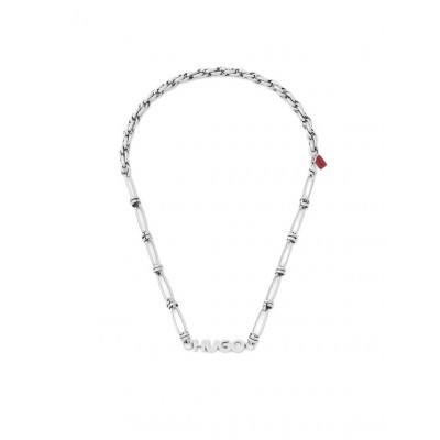 Hugo Necklace Logo Pendant Cable Rope Chain-Silver