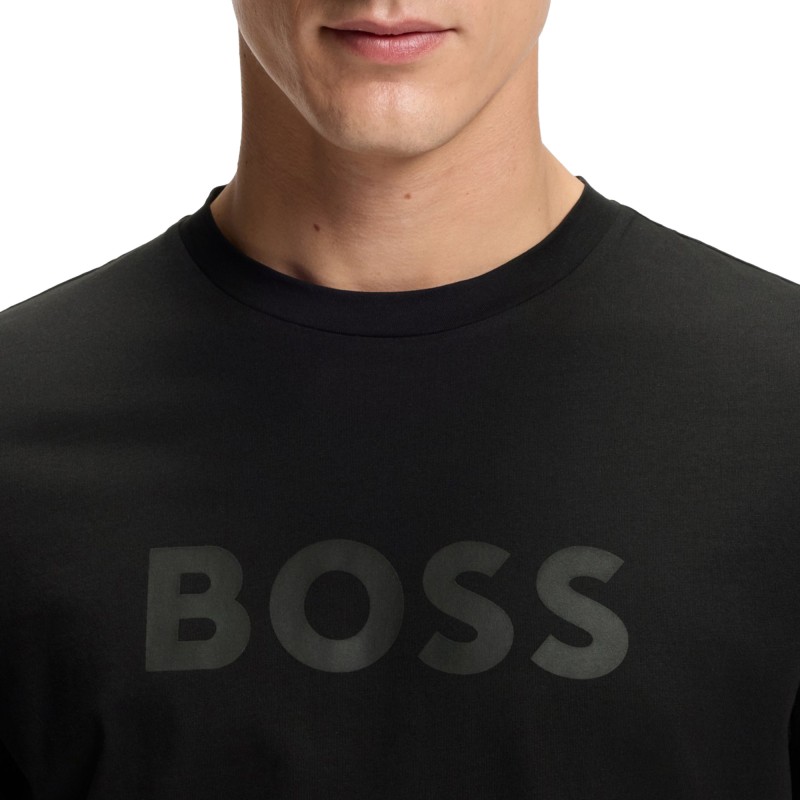 Boss T-Shirt With Large Tonal Logo-Black Boss T-Shirt With Large Tonal Logo-Black
