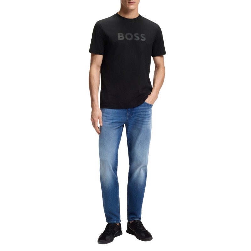 Boss T-Shirt With Large Tonal Logo-Black Boss T-Shirt With Large Tonal Logo-Black