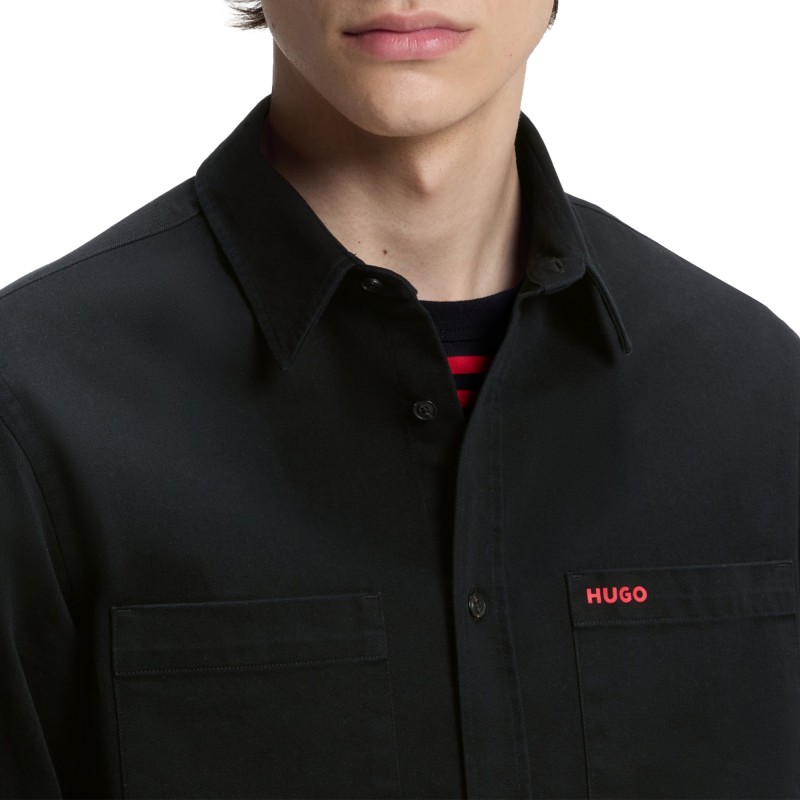 Hugo Shirt Relaxed Fit With Chest Logo-Black Hugo Shirt Relaxed Fit With Chest Logo-Black