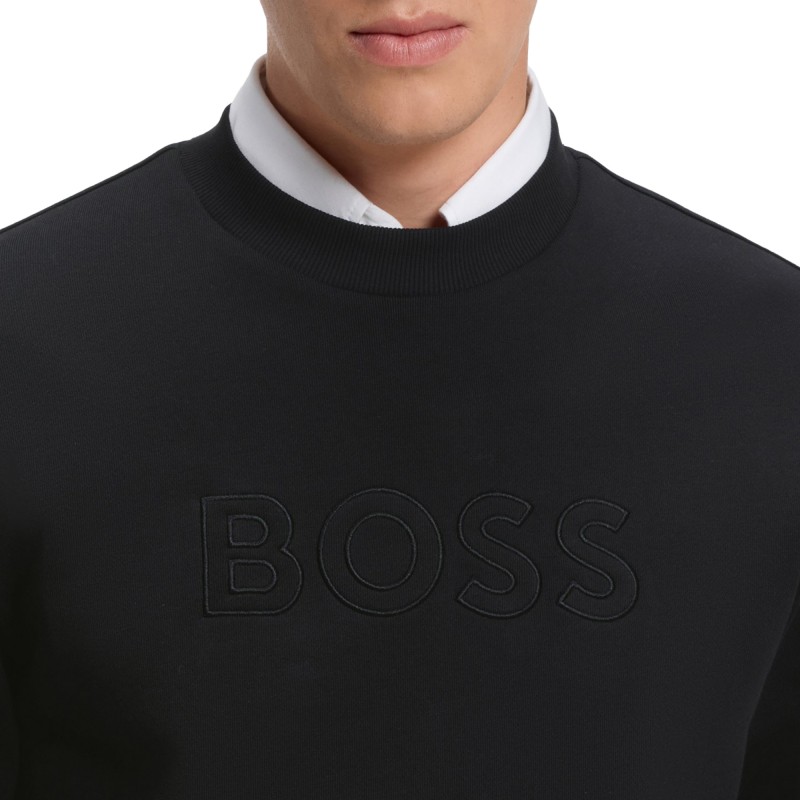 Boss Sweatshirt Relaxed Fit Terry With Embroidered Logo-Black Boss Sweatshirt Relaxed Fit Terry With Embroidered Logo-Black