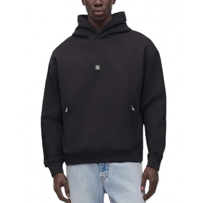 Hugo Hoodie With Metallic Logo-Black