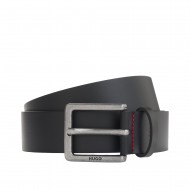 Hugo Belt Smooth Leather With Engraved Antique Silver Buckle-Black