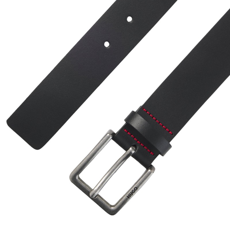 Hugo Belt Smooth Leather With Engraved Antique Silver Buckle-Black