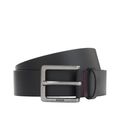 Hugo Belt Smooth Leather With Engraved Antique Silver Buckle-Black