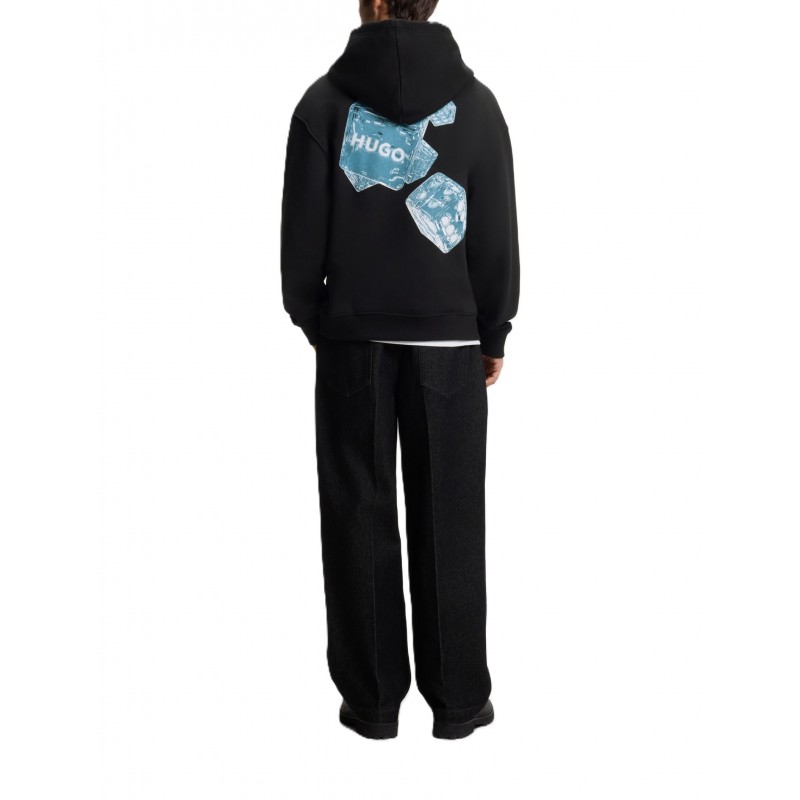 Hugo Hoodie Graphic Print Relaxed Fit-Black Hugo Hoodie Graphic Print Relaxed Fit-Black