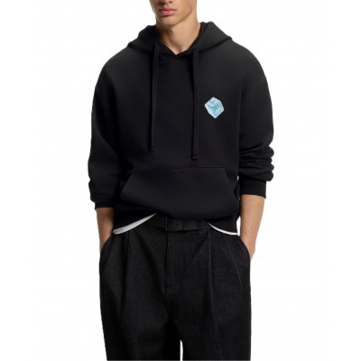 Hugo Hoodie Graphic Print Relaxed Fit-Black