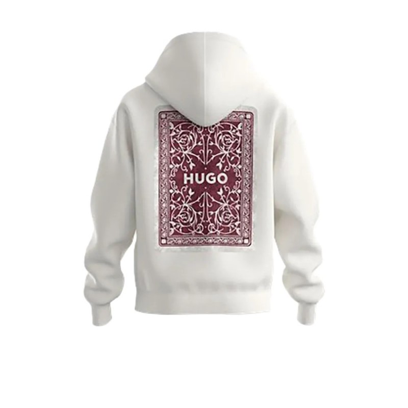 Hugo Hoodie Graphic Print Relaxed Fit-White Hugo Hoodie Graphic Print Relaxed Fit-White
