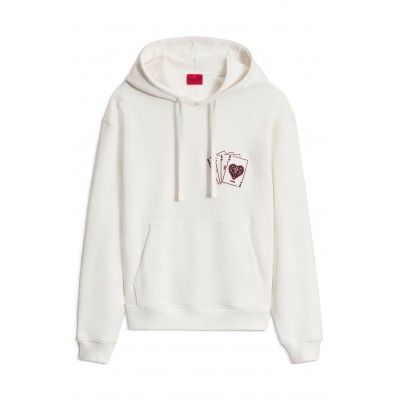 Hugo Hoodie Graphic Print Relaxed Fit-White