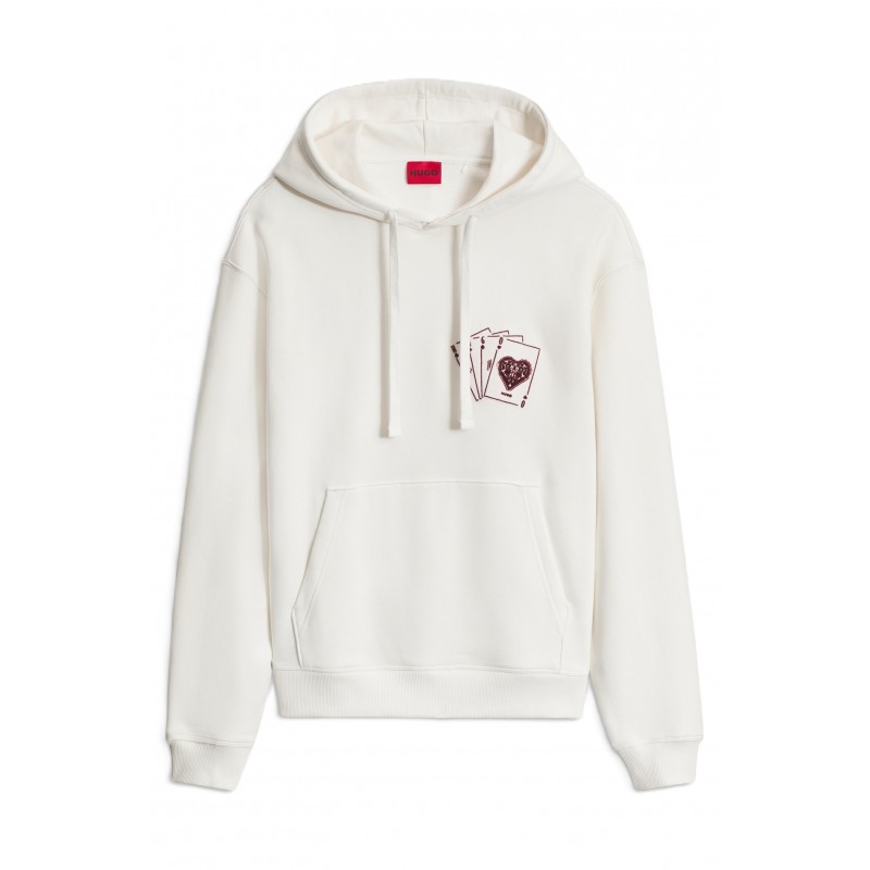 Hugo Hoodie Graphic Print Relaxed Fit-White Hugo Hoodie Graphic Print Relaxed Fit-White