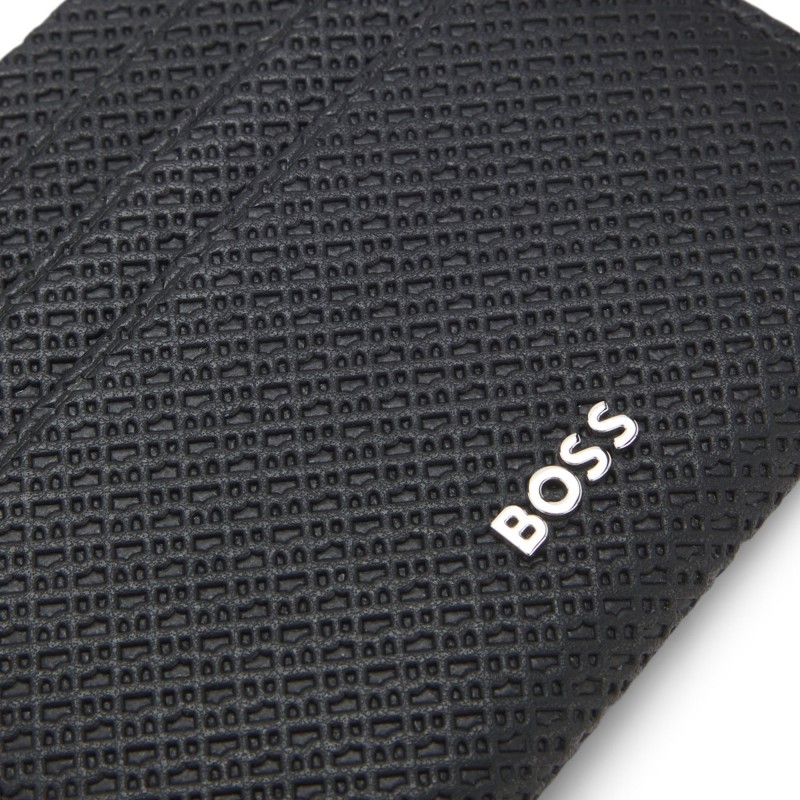 Boss Card Holder Monogram Patterned Leather-Black Boss Card Holder Monogram Patterned Leather-Black