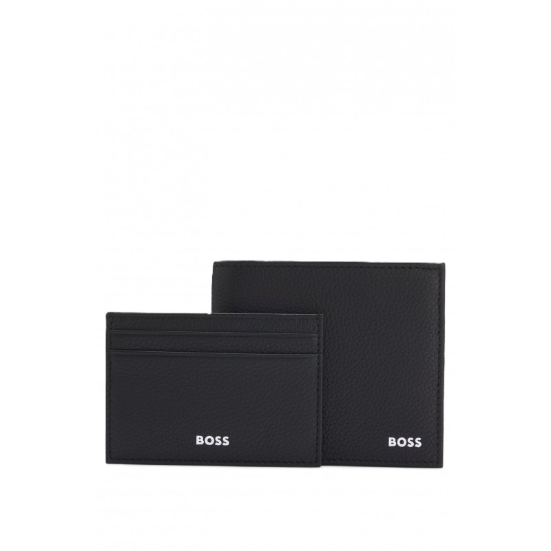 Boss Three-Piece Leather Gift Set With Embossed Logos-Black Boss Three-Piece Leather Gift Set With Embossed Logos-Black
