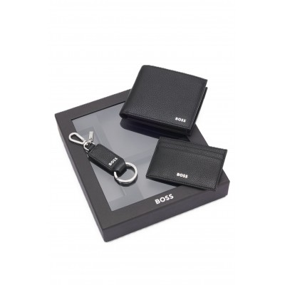 Boss Three-Piece Leather Gift Set With Embossed Logos-Black