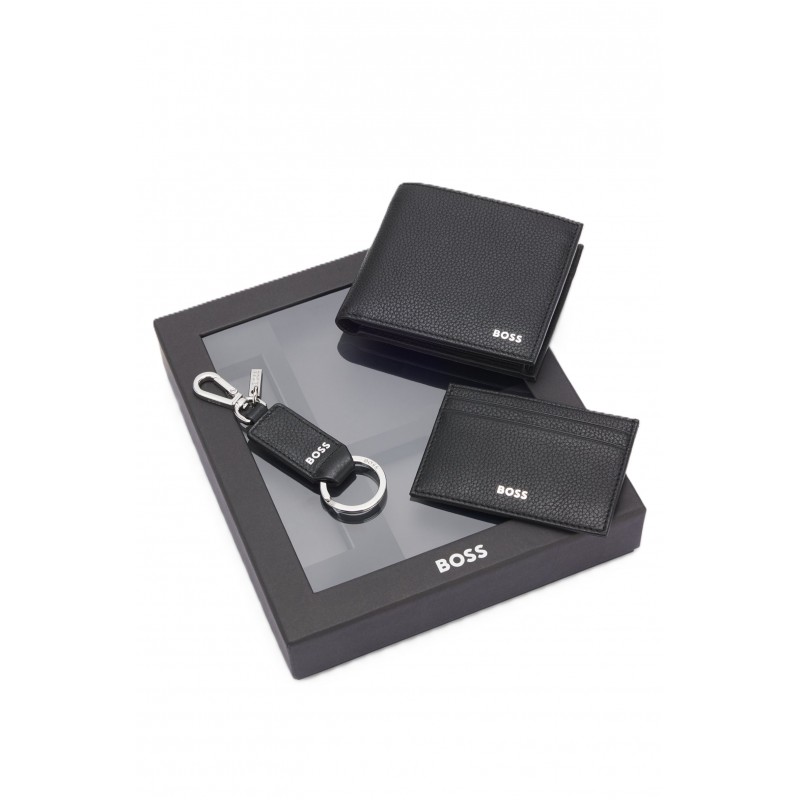 Boss Three-Piece Leather Gift Set With Embossed Logos-Black Boss Three-Piece Leather Gift Set With Embossed Logos-Black