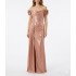Maestri Haute Couture Dress Long Shimmering Draped Embellished-Peach