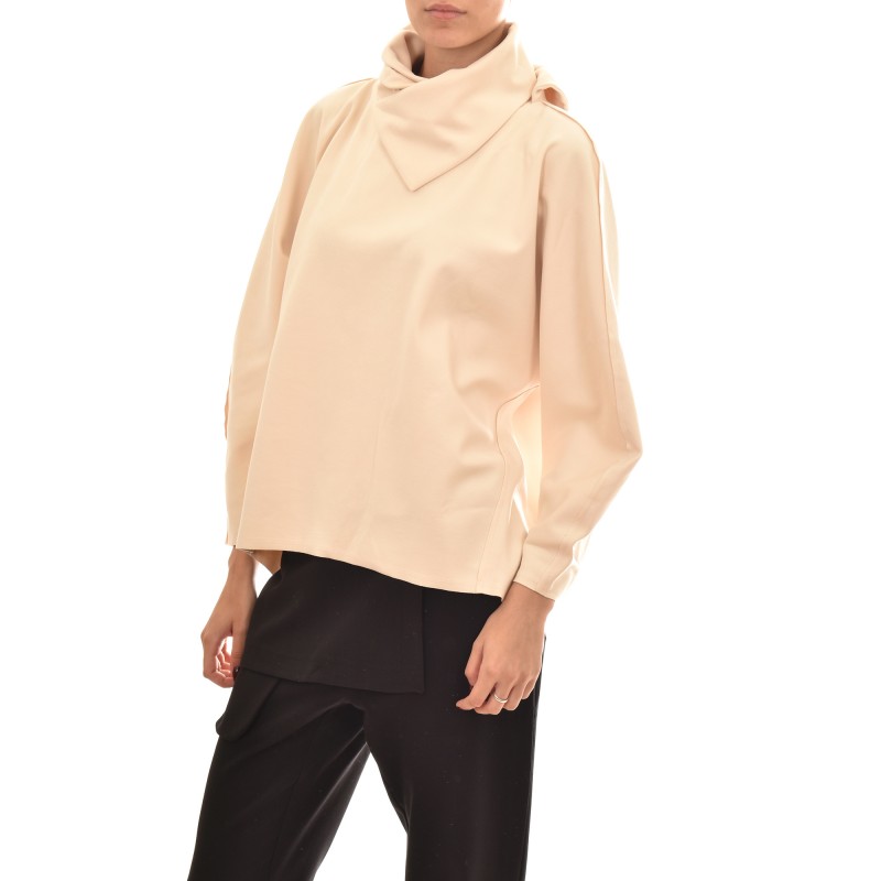 Semiology Wrap Neckline Cutout Blouse-Off White