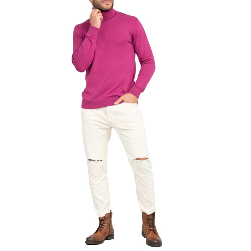Vittorio Basic Turtleneck Sweater In Viscose Fabric-Magenta Vittorio Basic Turtleneck Sweater In Viscose Fabric-Magenta